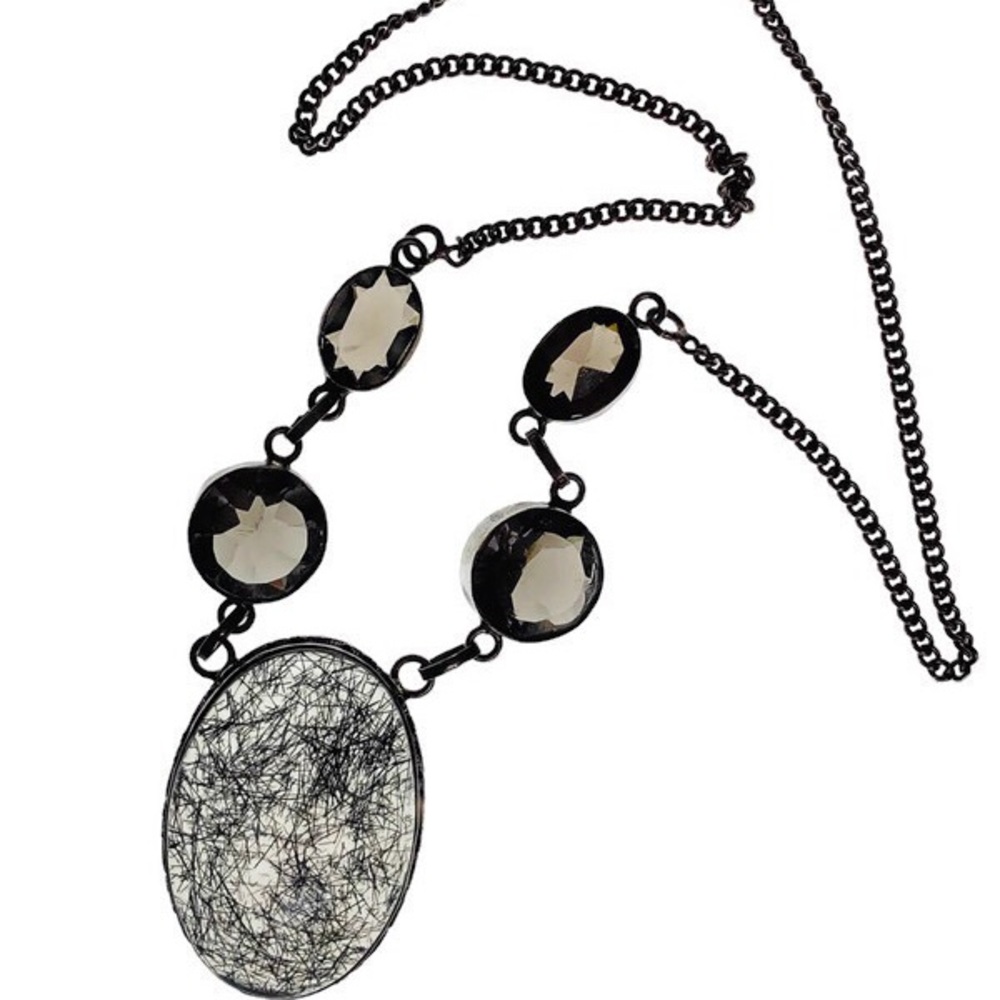 Tourmalinated Cabachon Necklace/Sterling Silver